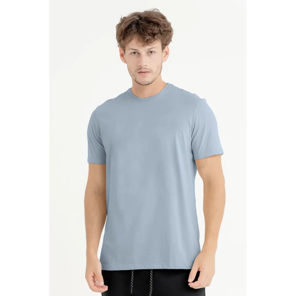 Camiseta Masculina Manga Curta Básica Premium Lisa Azul Pérola