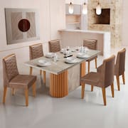 Mesa de Jantar Aspen 180cm Tampo BP Marmorizado Canto Reto 6 Cad Eloise Moderna Mobília