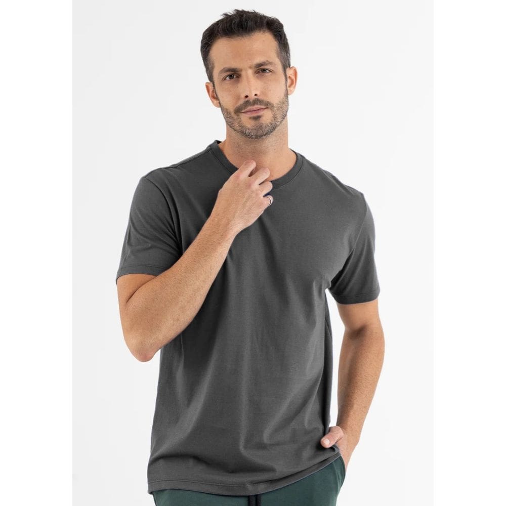 Camiseta Manga Curta Básica Premium Lisa Cinza Obsidiana