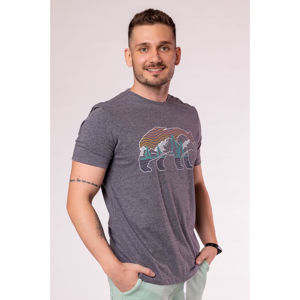 Camiseta Masculina Manga Curta Urso Landscape Colors Mescla Cinza