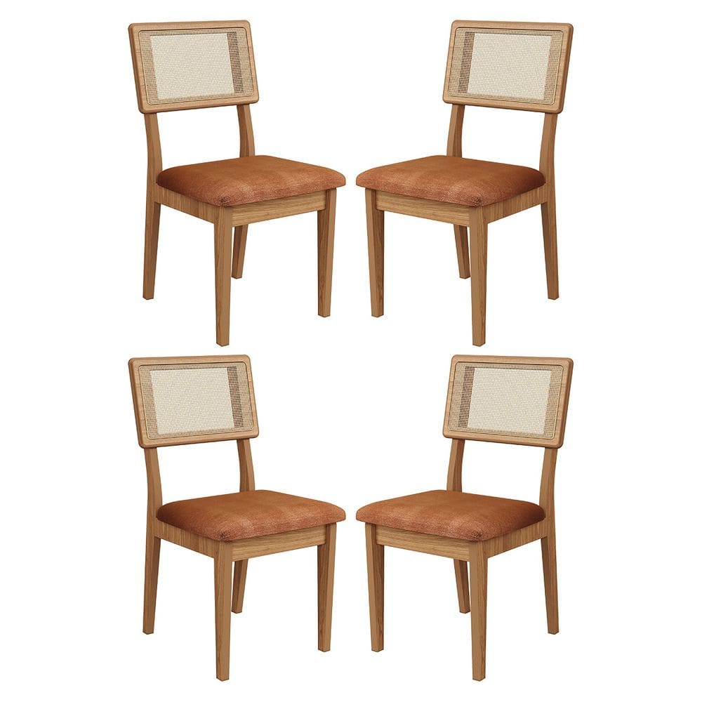 Kit 4 Cadeiras com Assento Estofado Encosto em Tela 100% MDF Freijó Veronese Dalla Costa