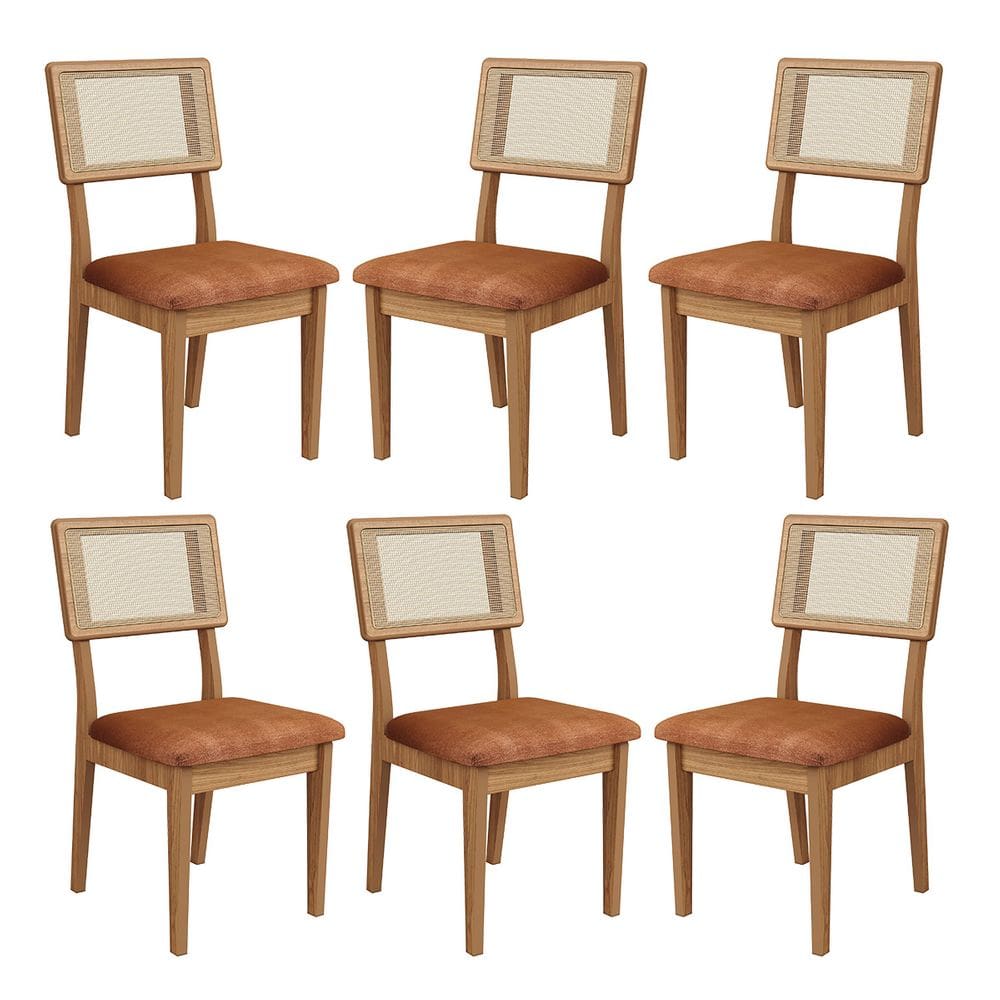 Kit 6 Cadeiras com Assento Estofado Encosto em Tela 100% MDF Freijó Veronese Dalla Costa