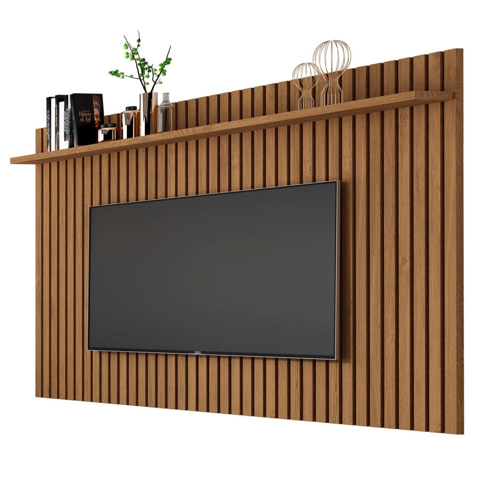 Painel Ripado  Para Sala de TV 65" com Prateleira Classic 1.8 Giga Moveis