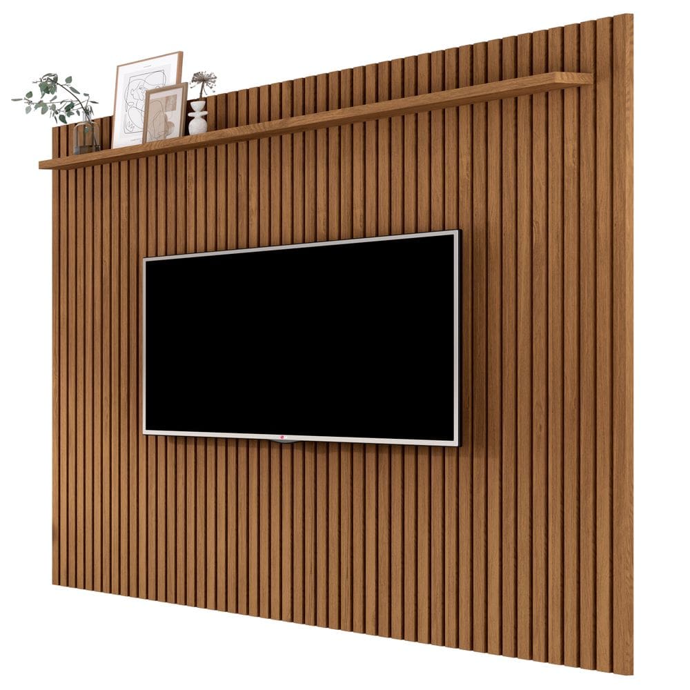 Painel Ripado para Tv 75\" com Prateleira 1.8x2.2m Sala Grande Venus Giga Moveis