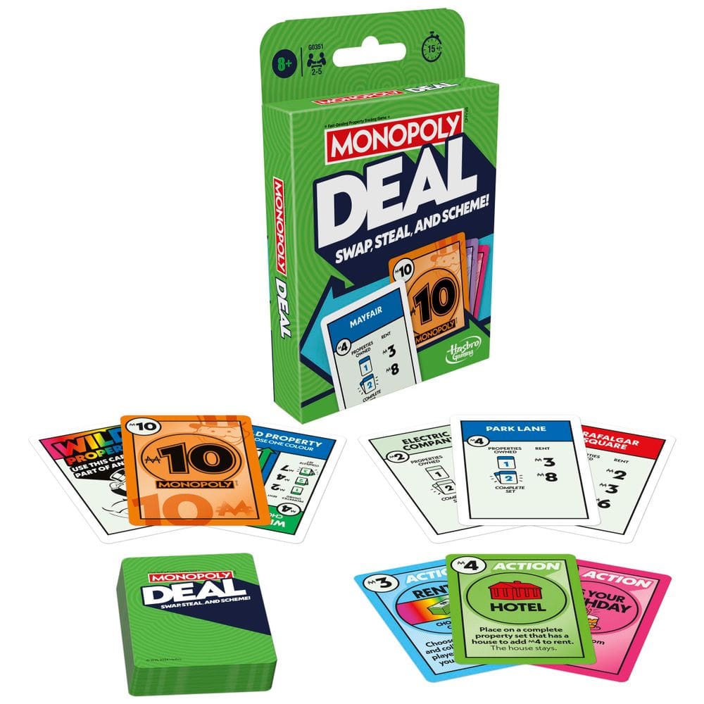 Jogo de cartas Monopoly Deal Monopoly Quick-Playing para 2 a 5 jogadores
