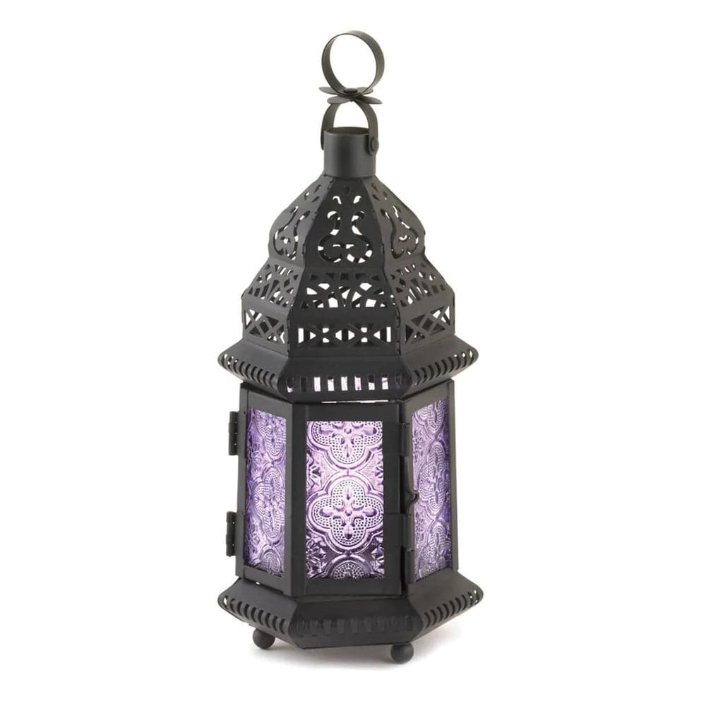 Lantern Eastwind Gifts, roxo claro, ferro e vidro marroquinos