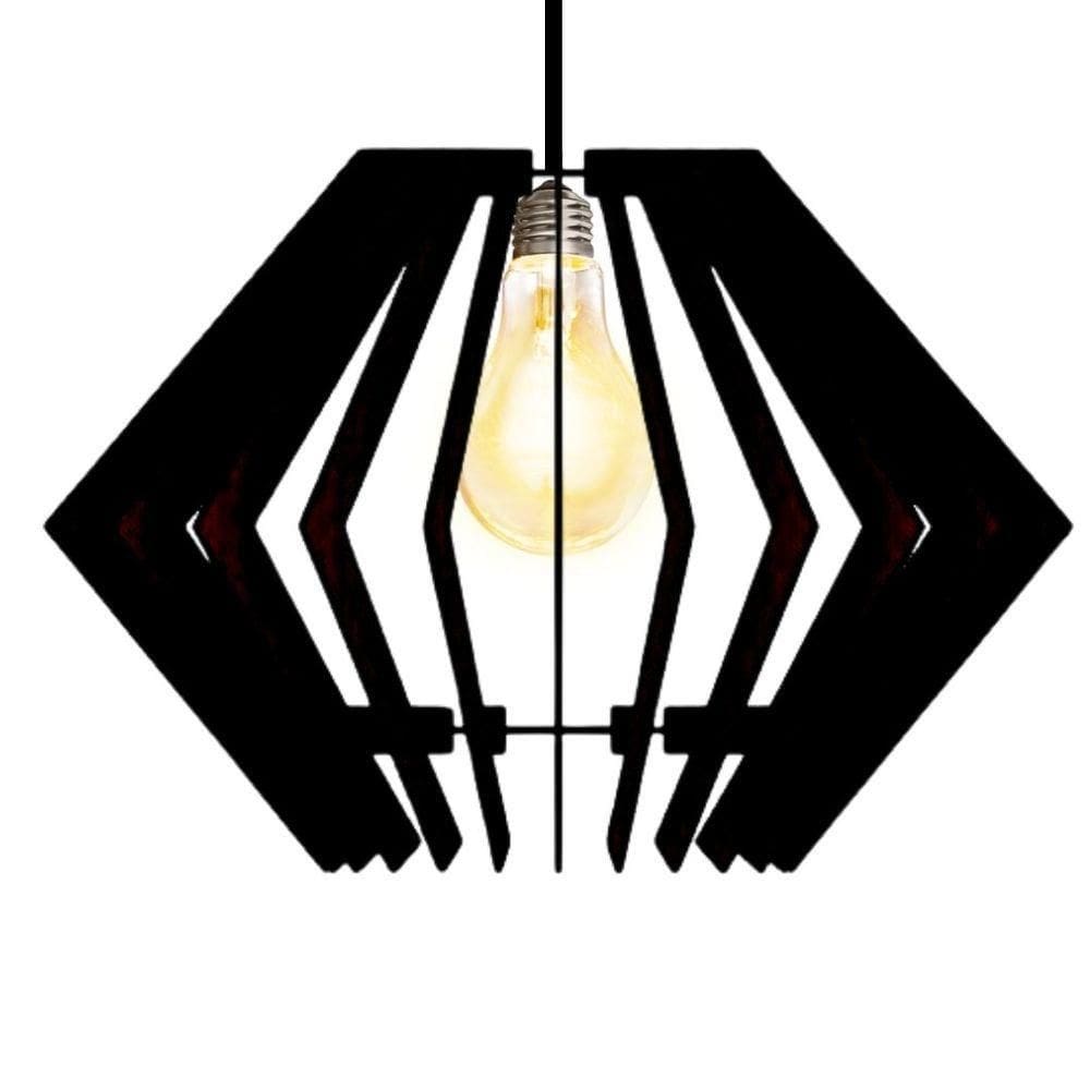 Luminária Teto Tipo Pendente Diamante Mdf Completa - Cor:preta