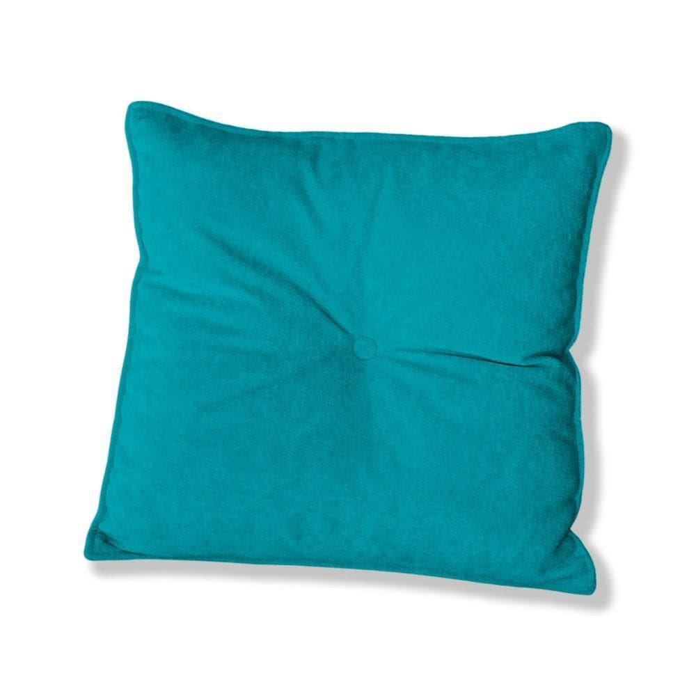 Almofada Quadrada Tina Com Botão Central Veludo - 7 Decor Azul Turquesa