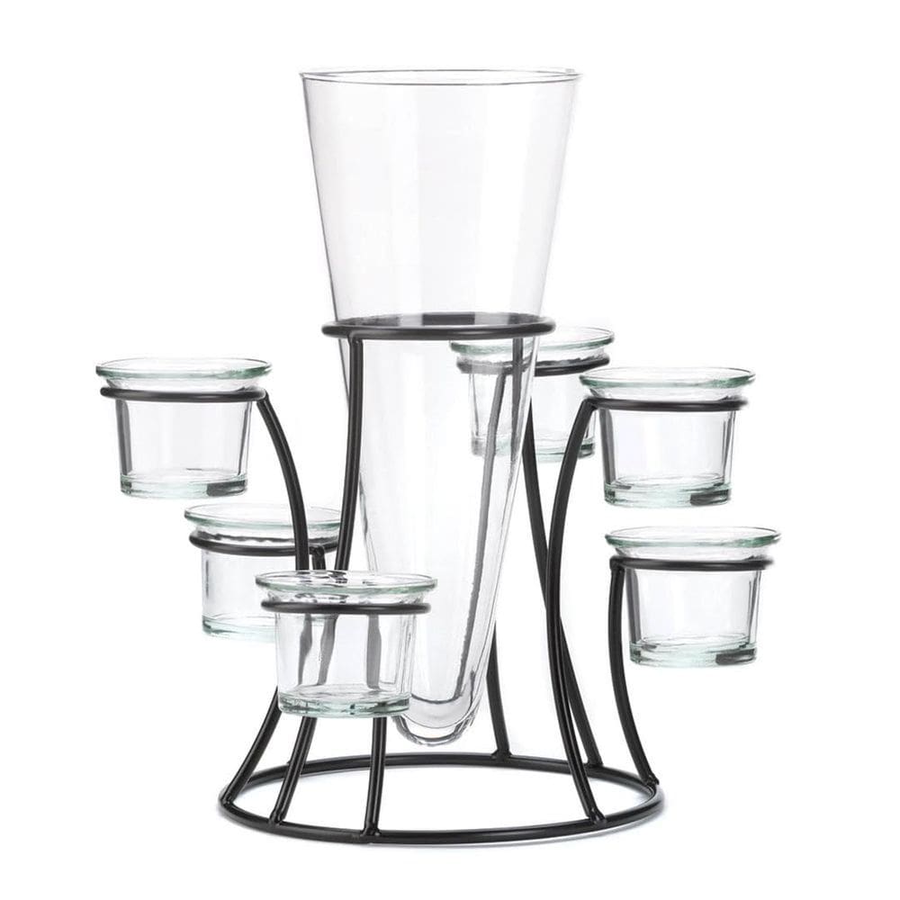 Conjunto de castiçais Koehlerhomedecor Black Metal com vaso de vidro