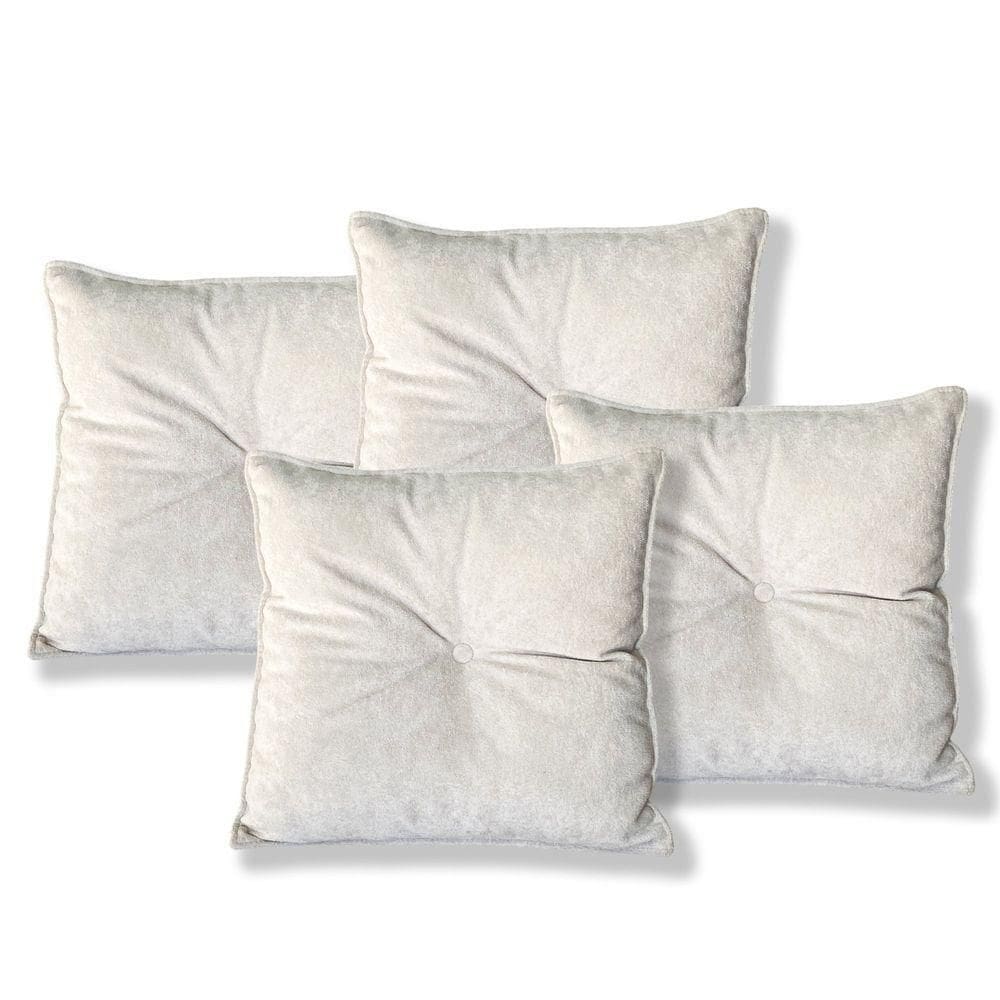 Kit 4 Almofadas Quadradas Tina Com Botão Central Boucle - 7 Decor Bege