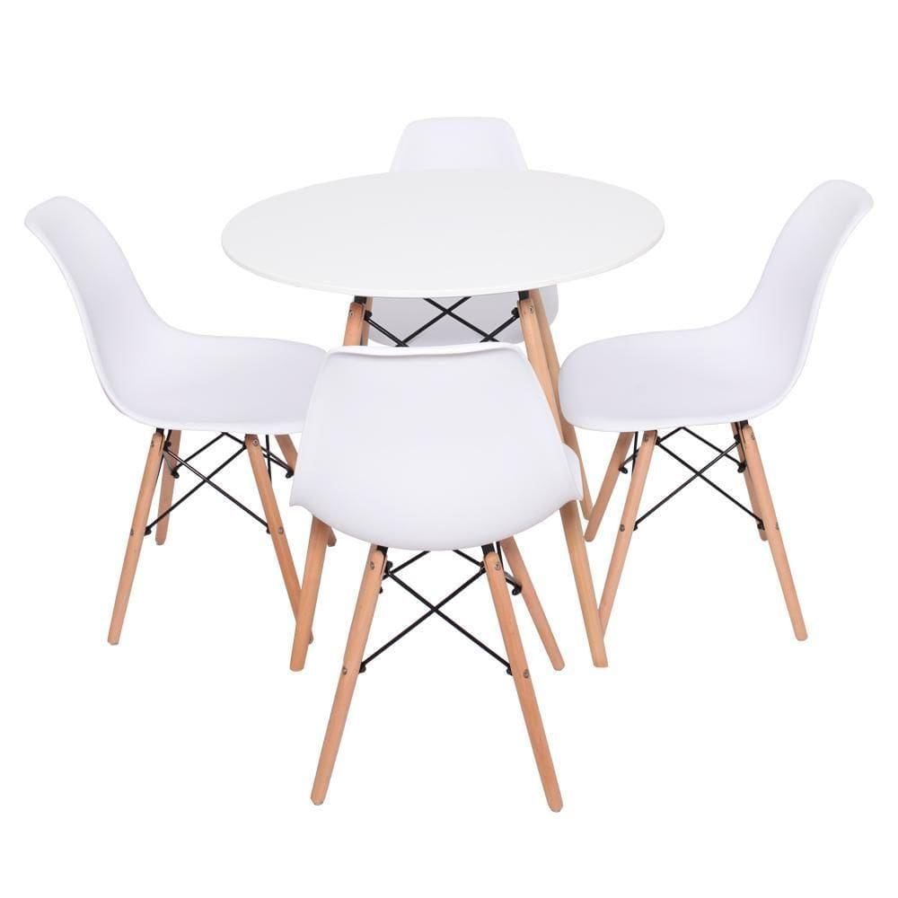 Conjunto Mesa Redonda Eiffel 70cm Com 4 Cadeiras Eiffel Branca