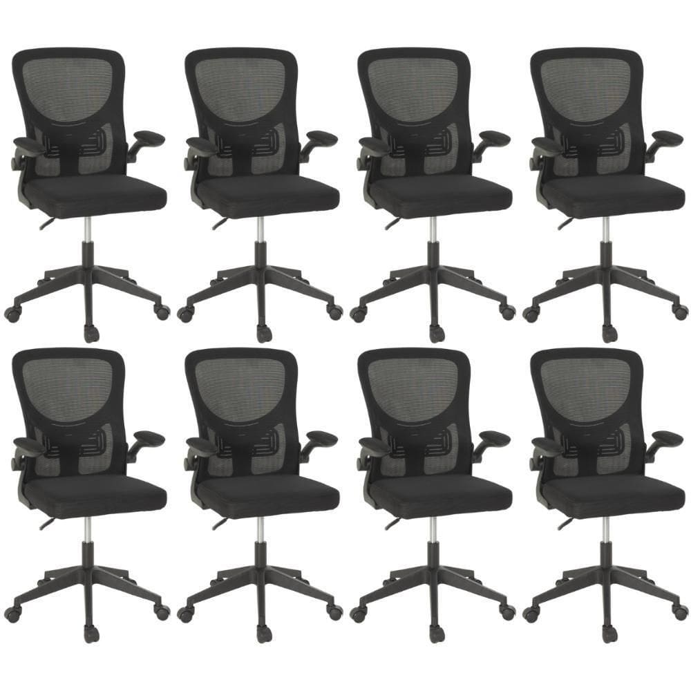 Kit 8 Cadeiras De Escritório Giratória Mônaco Com Relax E Regulagem De Altura - All Black