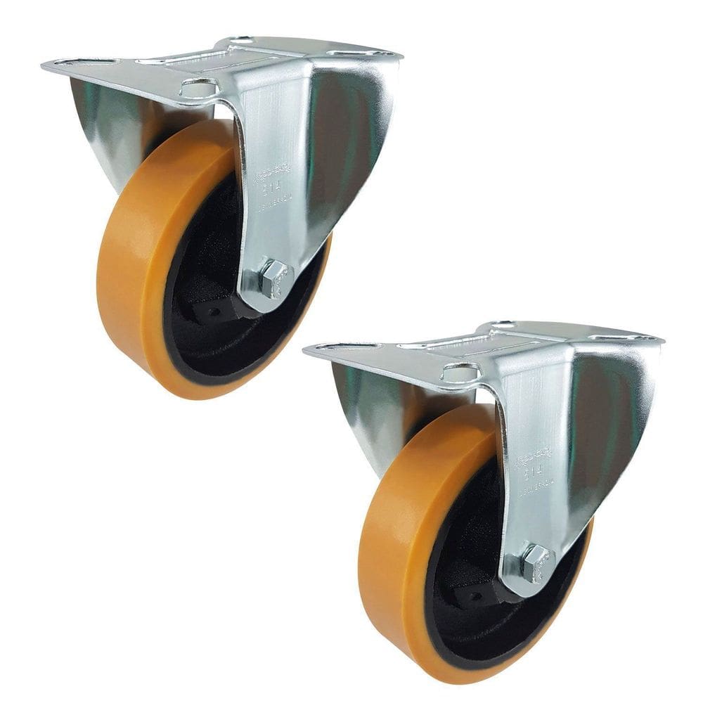 Rodízio Fixo 5” FLR 514 UFK 300kg PU Laranja Rolamento 116244 2un Rod-Car