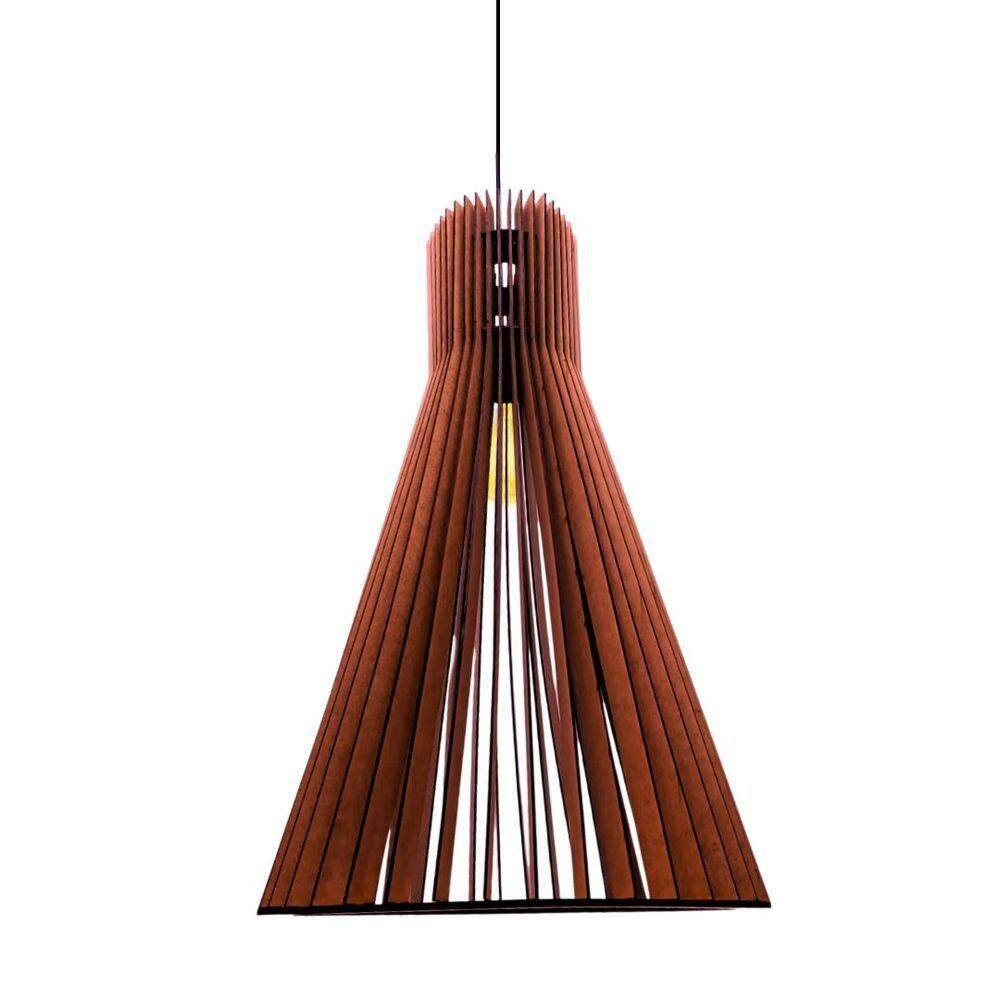 Luminária Teto Tipo Pendente Funil Mdf - Completa Cor:marrom