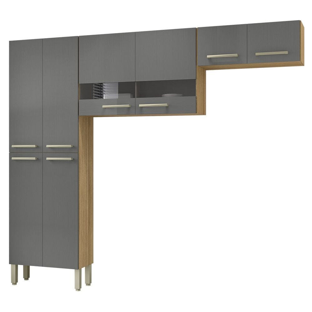 Armário de Cozinha Compacta 221cm Vivian Freijó/Gris Z06 - Mpozenato