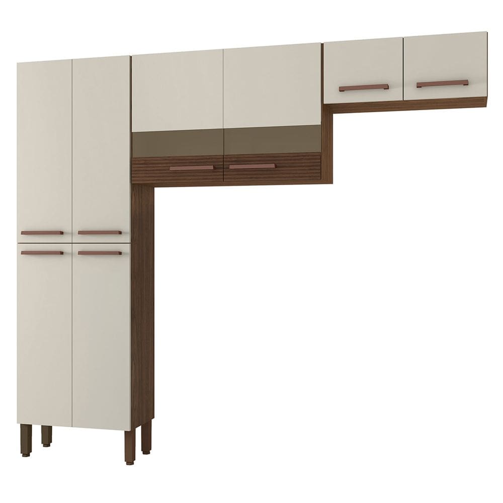 Armário de Cozinha Compacta 221cm Vivian Nogueira/Off White Z06 - Mpozenato