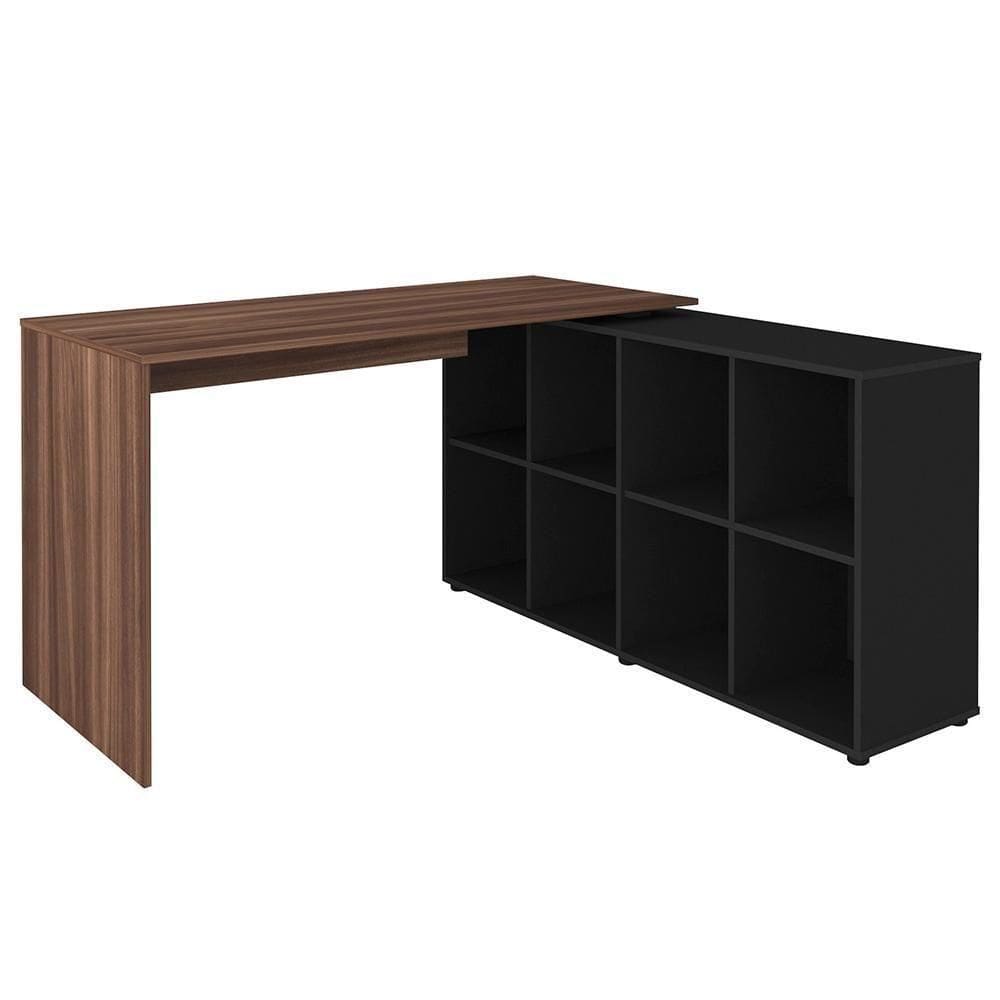 Mesa Escrivaninha Em L 140x130cm 8 Nichos Eron A06 Ipê-preto - Mpozenato