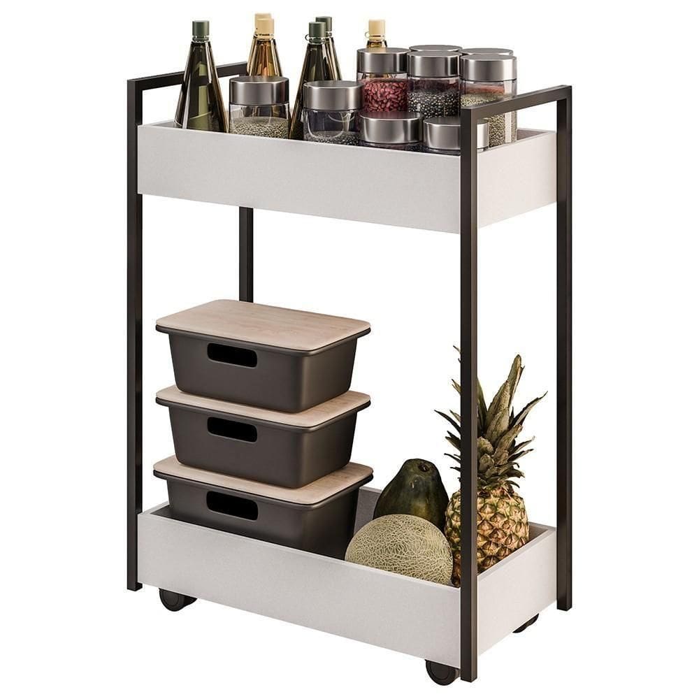 Carrinho Gourmet De Apoio Industrial 2 Prateleiras Sara M24 Branco-preto - Mpozenato
