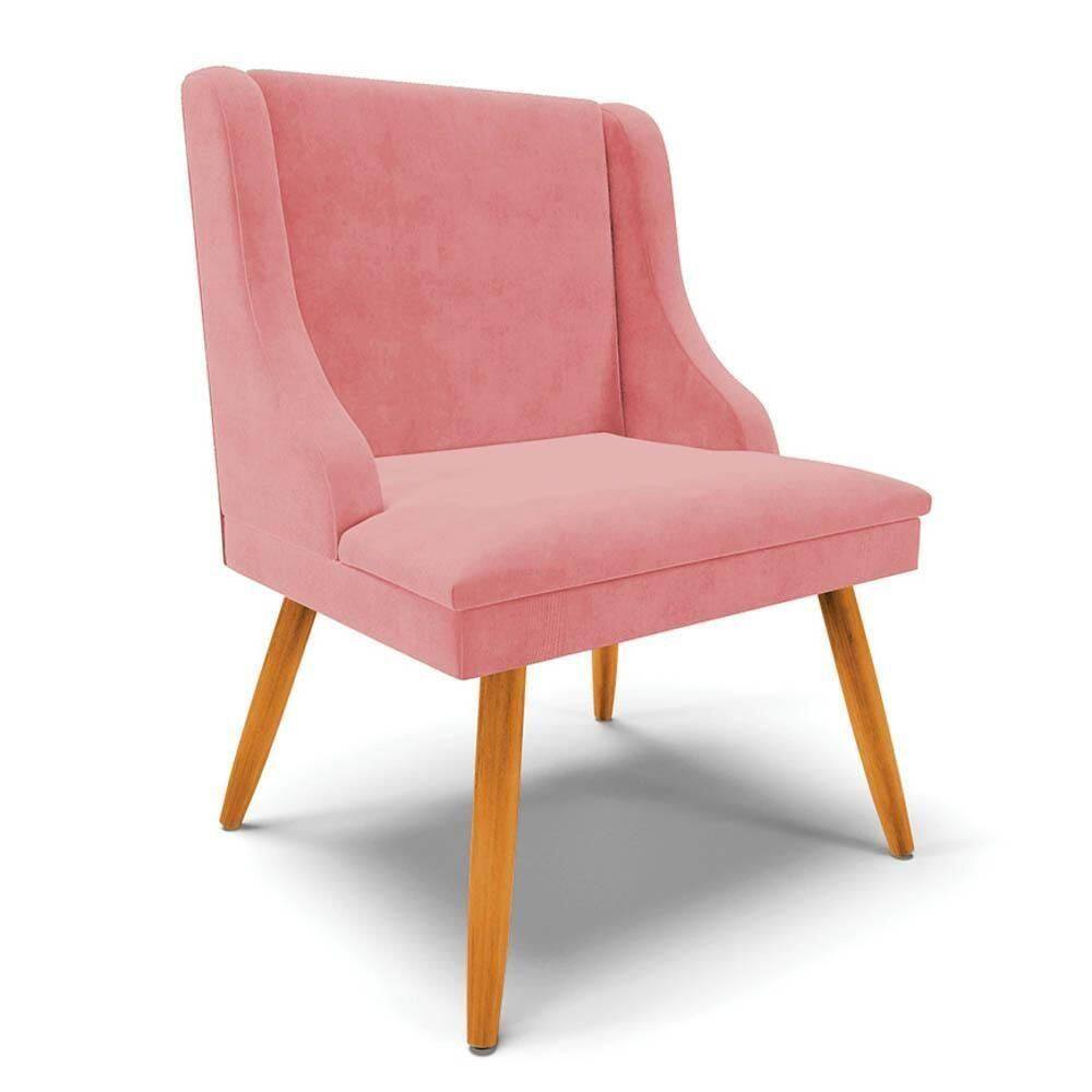 Cadeira Estofada Para Sala De Jantar Pés Palito Lia Suede Rosê - Ibiza