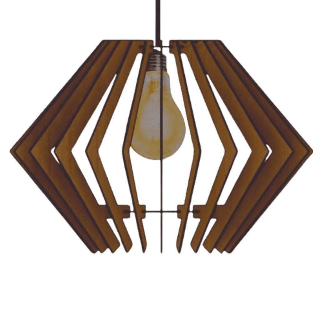 Luminária Teto Tipo Pendente Diamante Mdf Completa - Cor:mdf Marrom