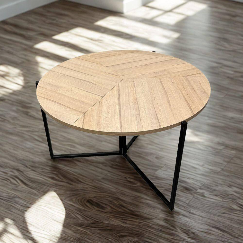Mesa Redonda Dobrável Amadeirado Claro Mdf 25mm E Ferro Acomoda 6 Pessoas