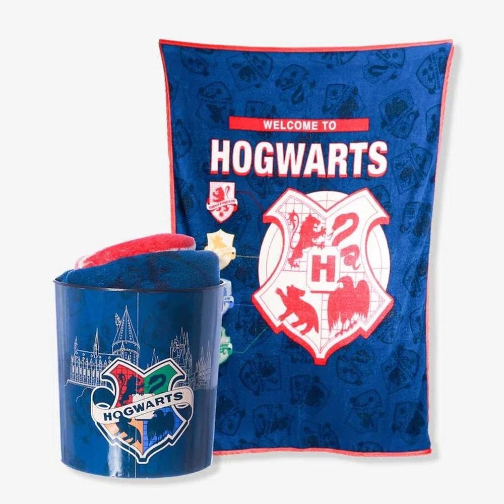 Manta Decorativa Kit C/ Balde Hogwarts Harry Potter 160x120m