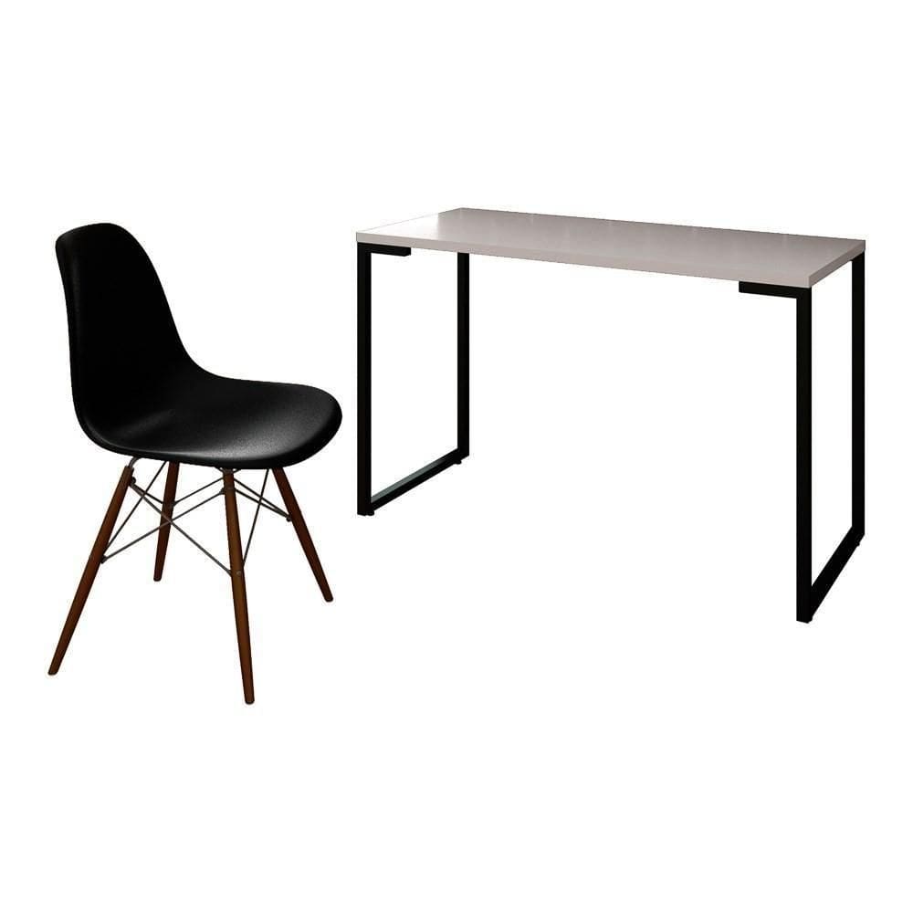 Mesa Escrivaninha Fit 120cm Branco E Cadeira Charles Ft1 Preta - Mpozenato