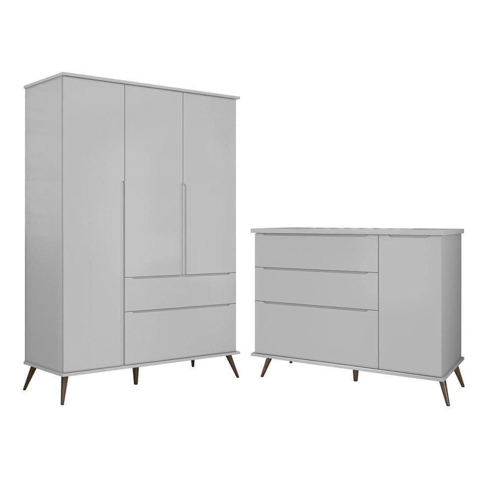 Jogo De Quarto Infantil Guarda Roupa E Cômoda 100% Mdf P04 Mel Cinza - Mpozenato
