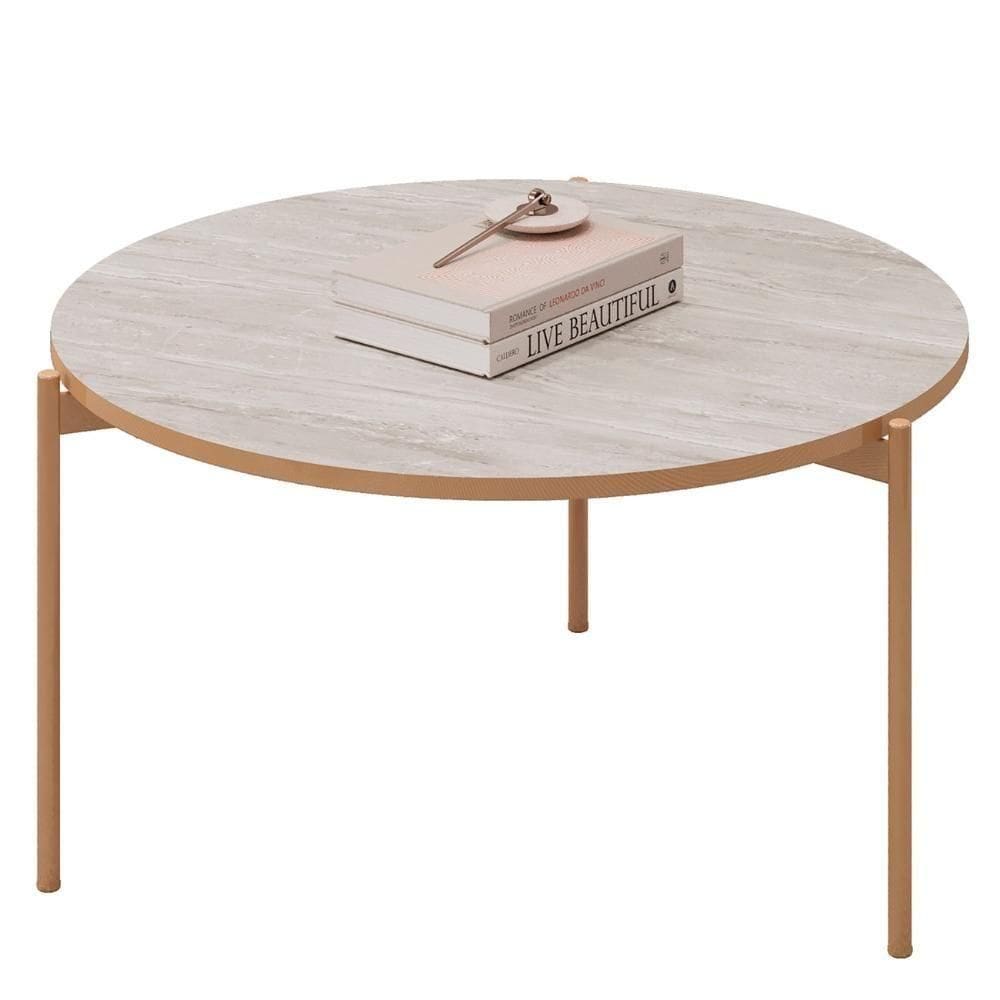 Mesa De Centro Redonda Para Sala Pé Metal Nala D04 Quartzo - Mpozenato