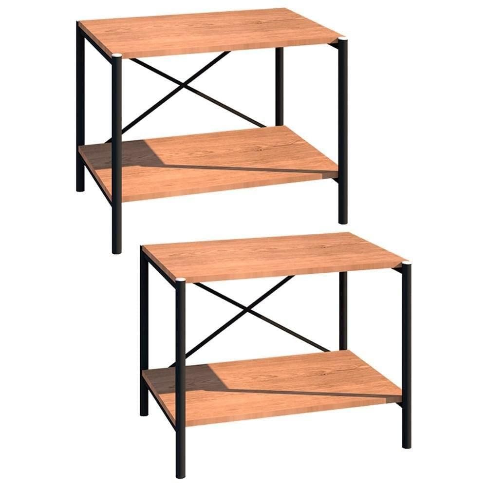 Kit 2 Sapateiras Multiuso Hall De Entrada 60cm 2 Prateleiras Padova Demolição-preto - Artefamol