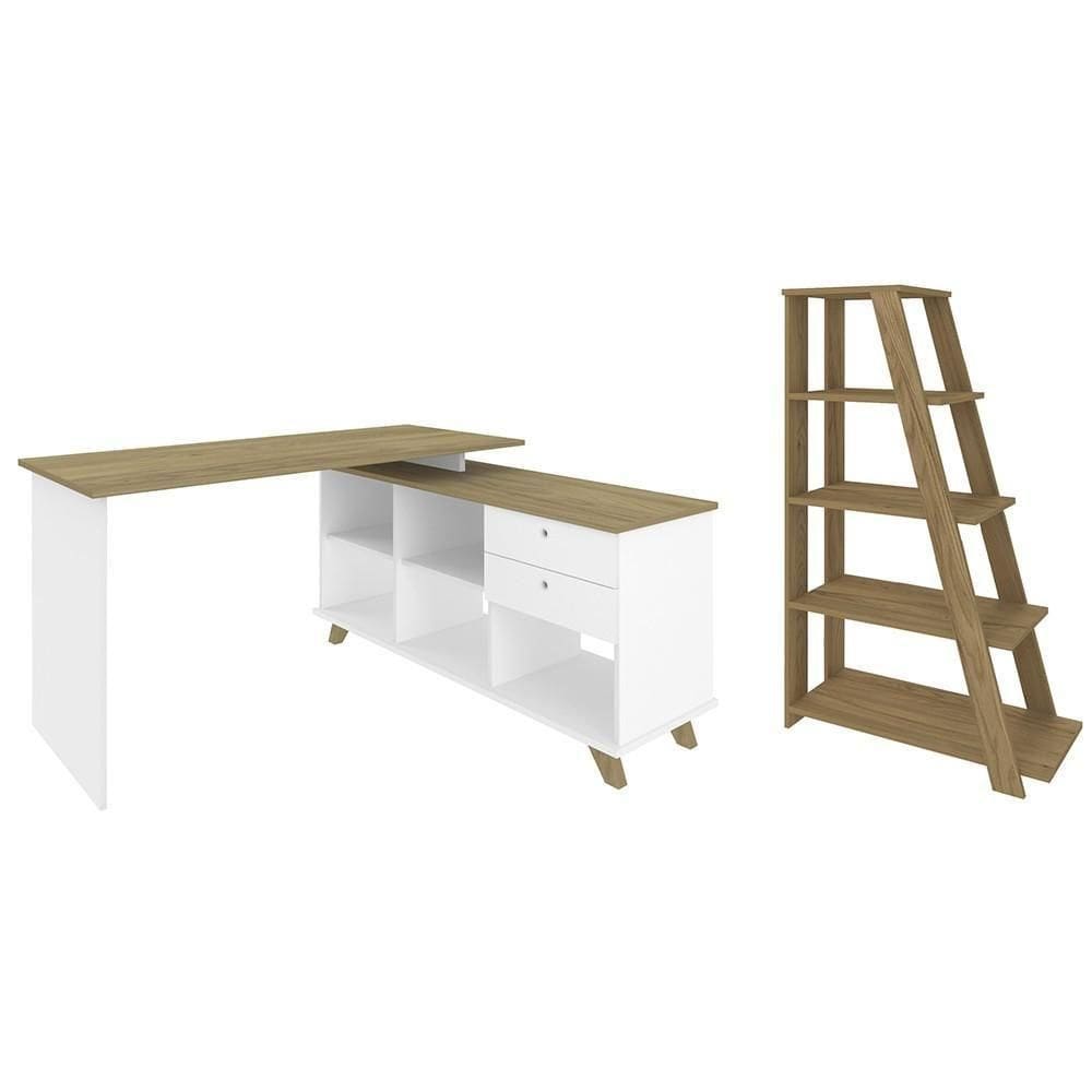 Mesa Escrivaninha Em L Golden E Estante Livreiro Stela A06 Olmo-branco - Mpozenato