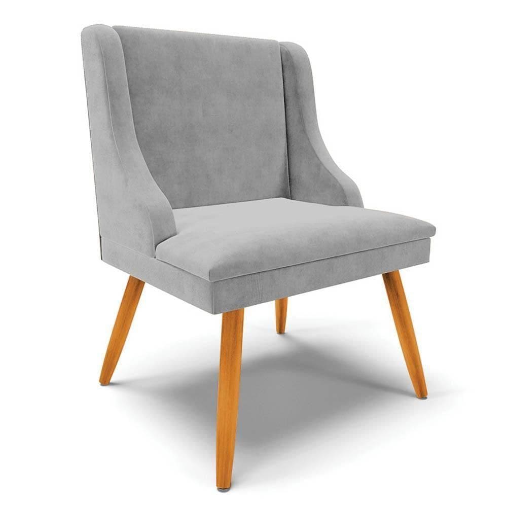 Cadeira Estofada Para Sala De Jantar Pés Palito Lia Suede Cinza - Ibiza