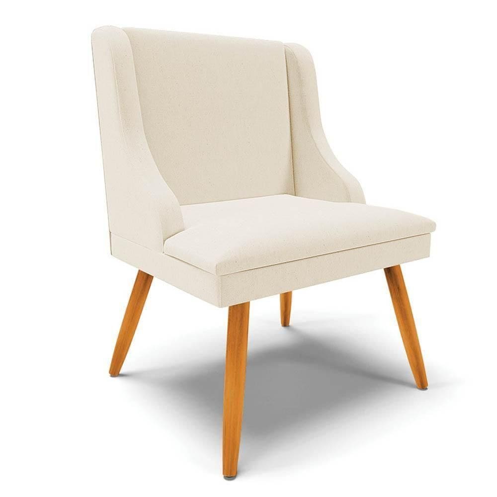 Cadeira Estofada Para Sala De Jantar Pés Palito Lia Linho Bege - Ibiza