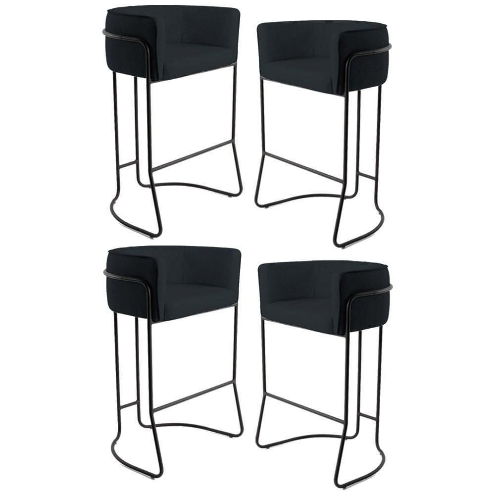 Kit 4 Banquetas Decorativas Base Aço Preto Betina C-05 Sintético Preto - Domi