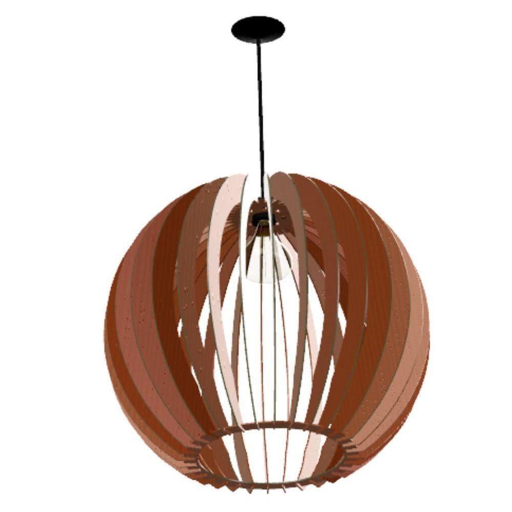 Luminária Teto Tipo Pendente Cupula Mdf Completa - Cor:marrom