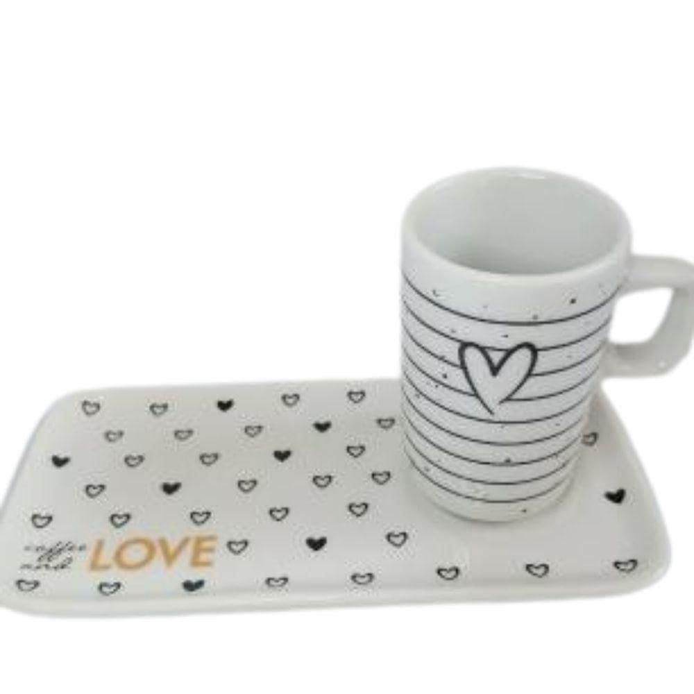 Kit Xicara De Cafe 80ml Com Pires Retangular Porcelana Branco
