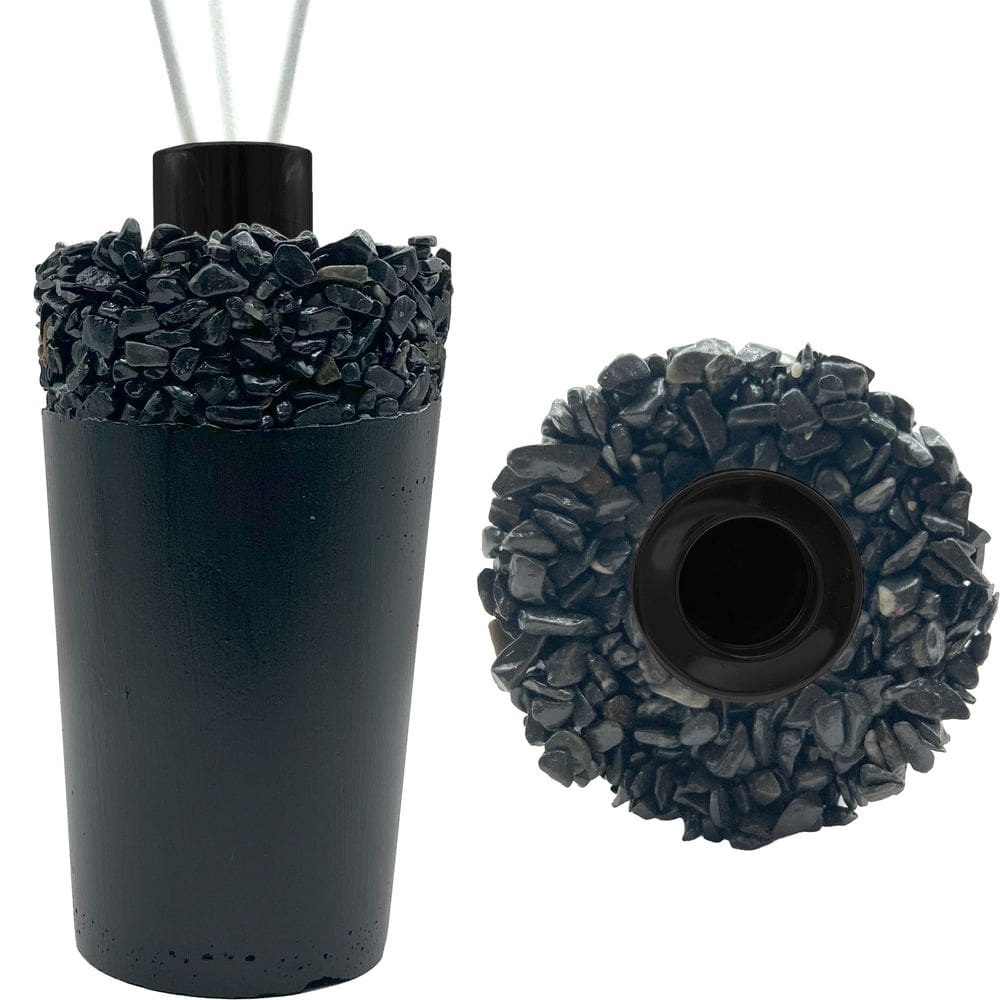 Aromatizador Decorativo Artesanal 220 ml em Cimento Preto com Pedras Pretas Perfeito para Lavabo Cor Preto