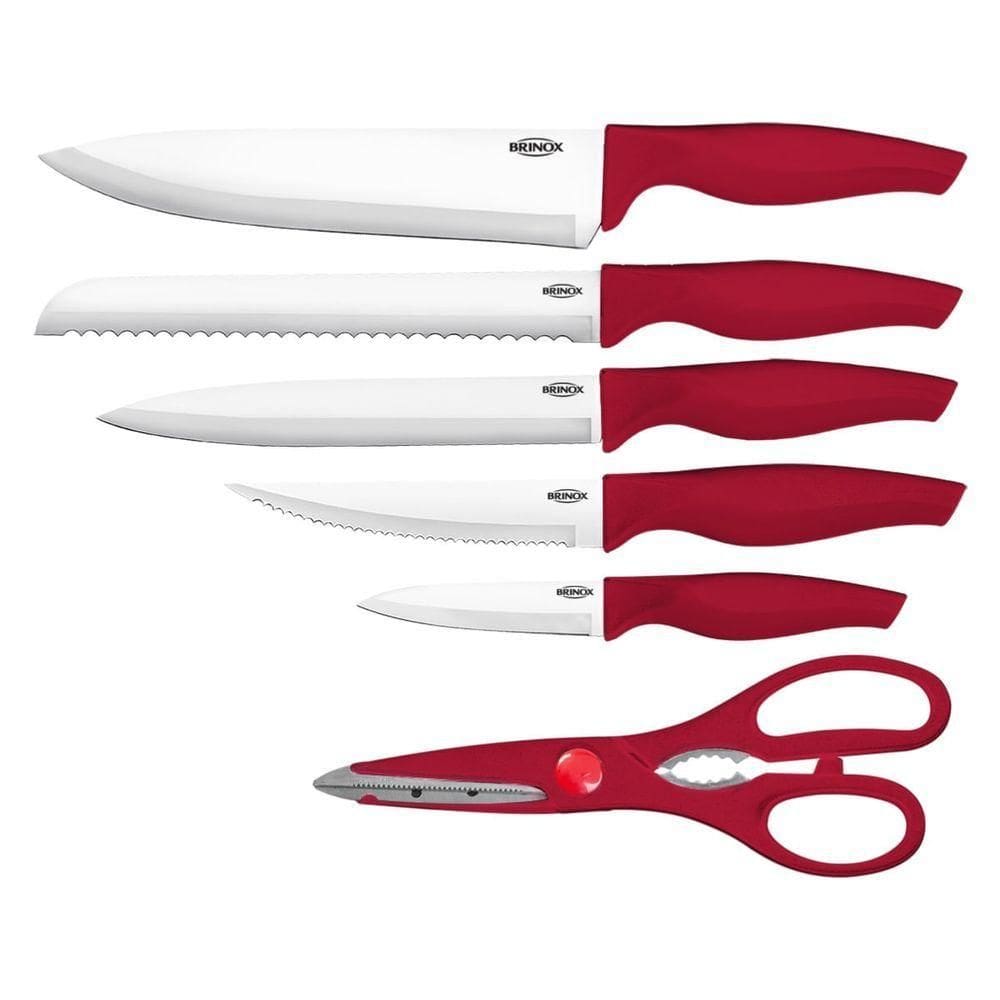 Conjunto De Facas Com Cepo Brinox Cross7 Peças Vermelho