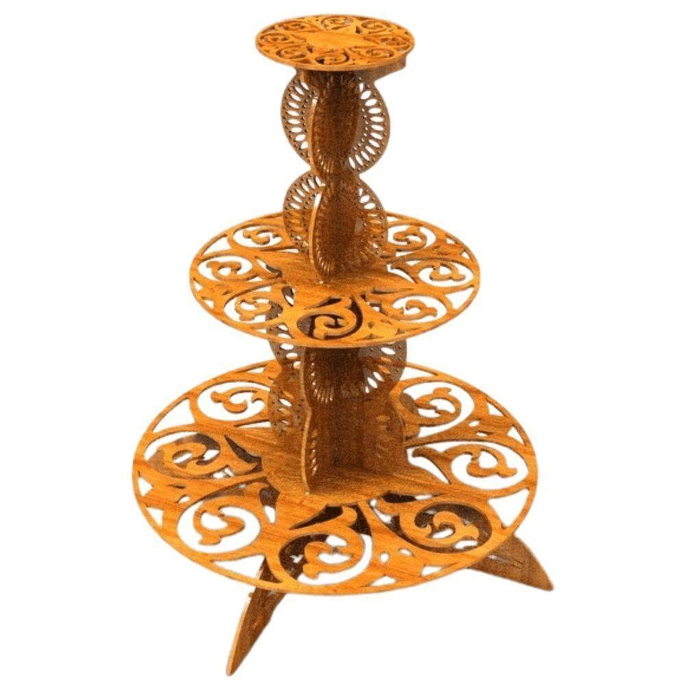 Bandeja De Bolo 3 Andares Com Detalhes Vazados Em Mdf