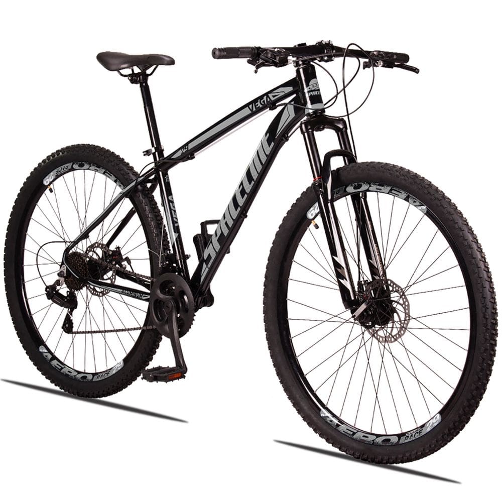 Bicicleta Aro 29 Spaceline Vega Alumínio Câmbios Shimano 24V Freio a Disco hidráulico Suspensão MTB