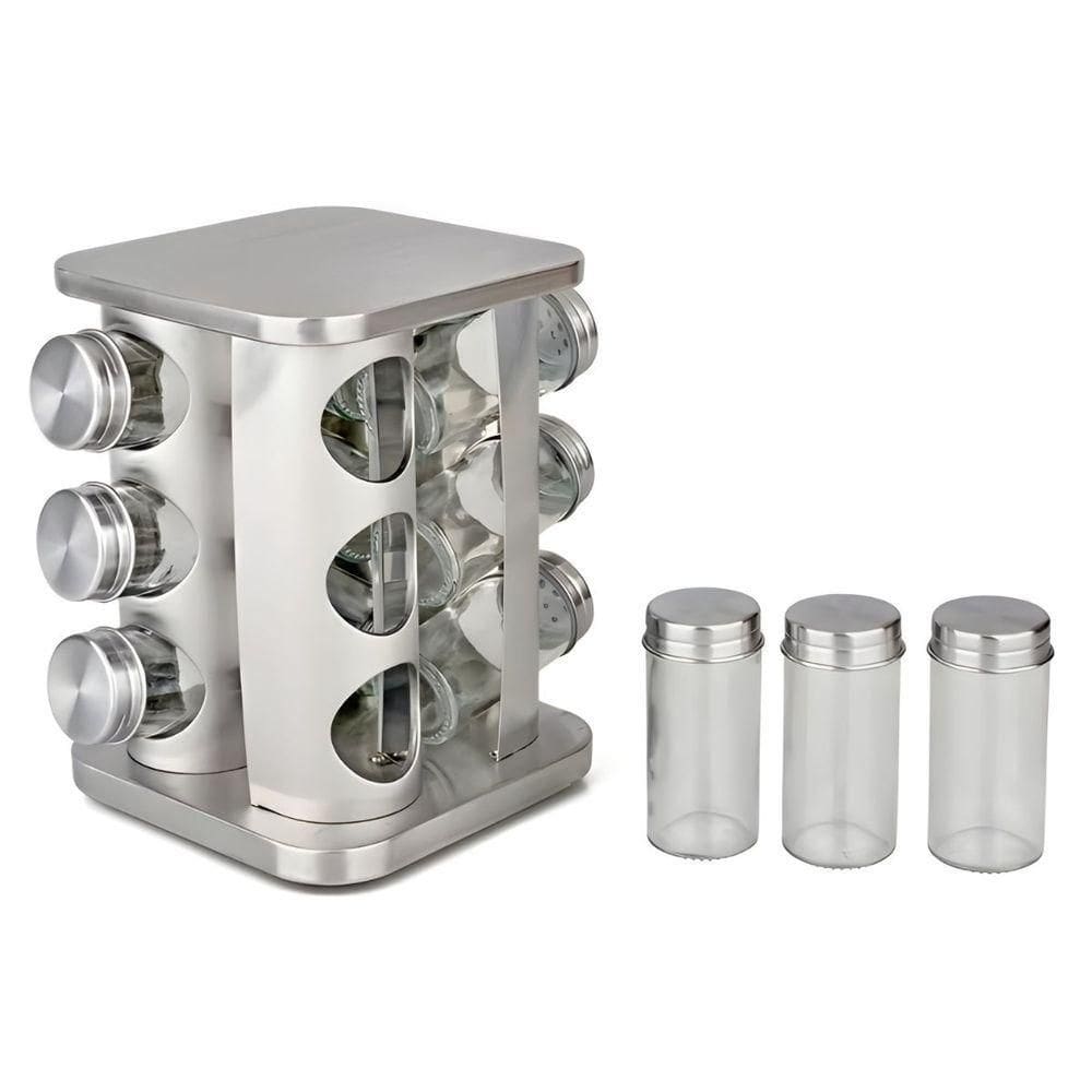 Porta Condimentos Giratório Com 12 Potes De Vidro - Organização E Elegância