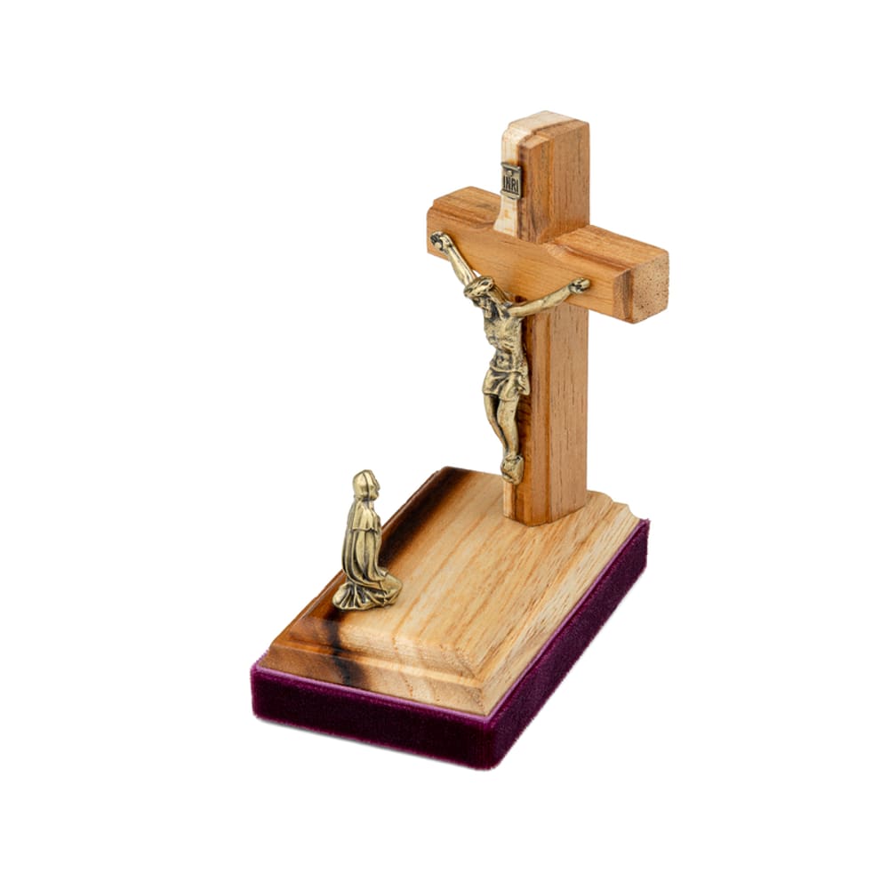 Adorno Crucifixo Maria ao Pé da Cruz em Madeira 9cm