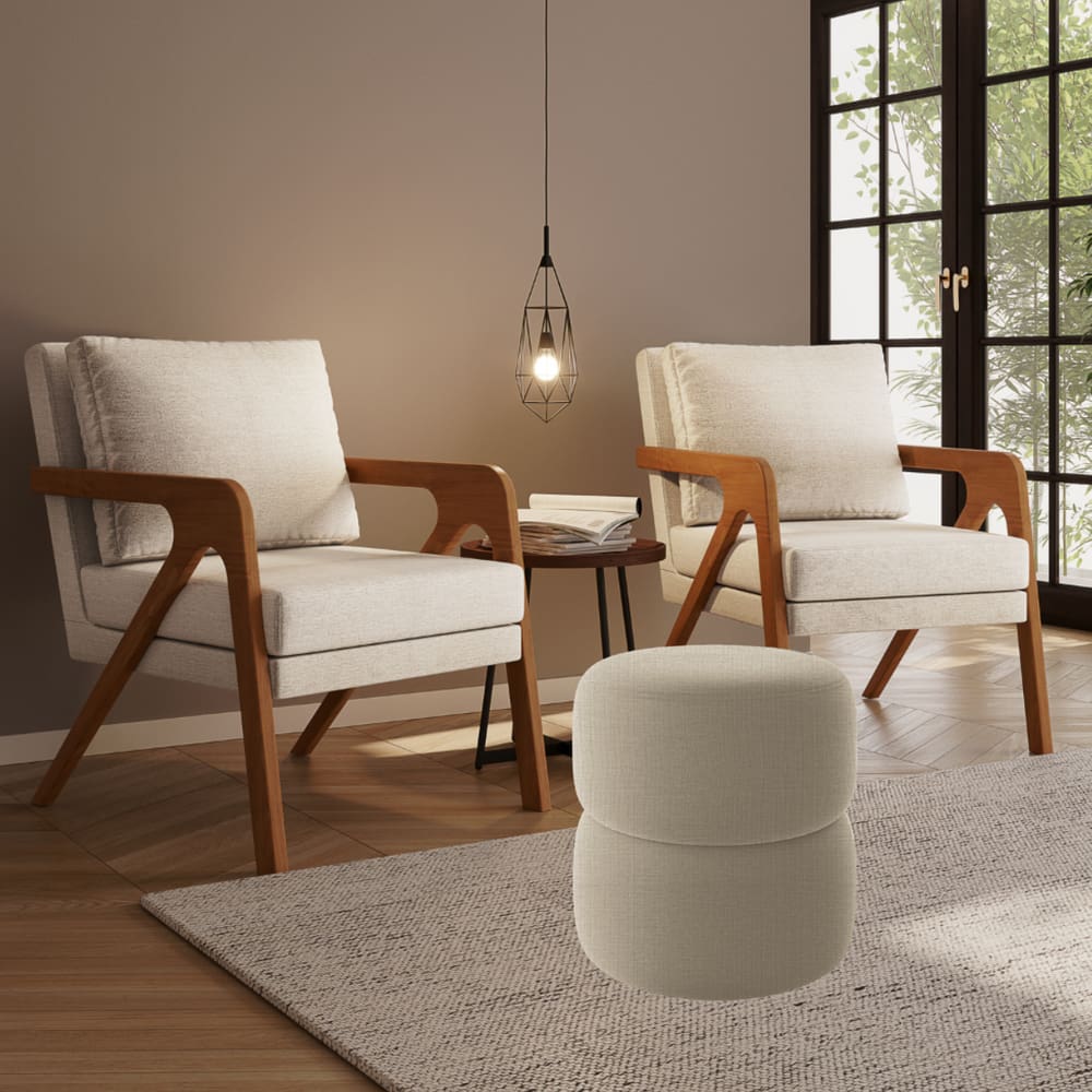 Kit 2 Poltrona Decorativa e Puff Sala Moderno Escritório Dora