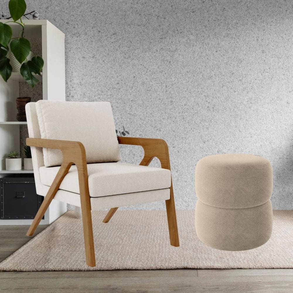 Kit Poltrona e Puff Decorativo Luxo Sala Escritório Rafa