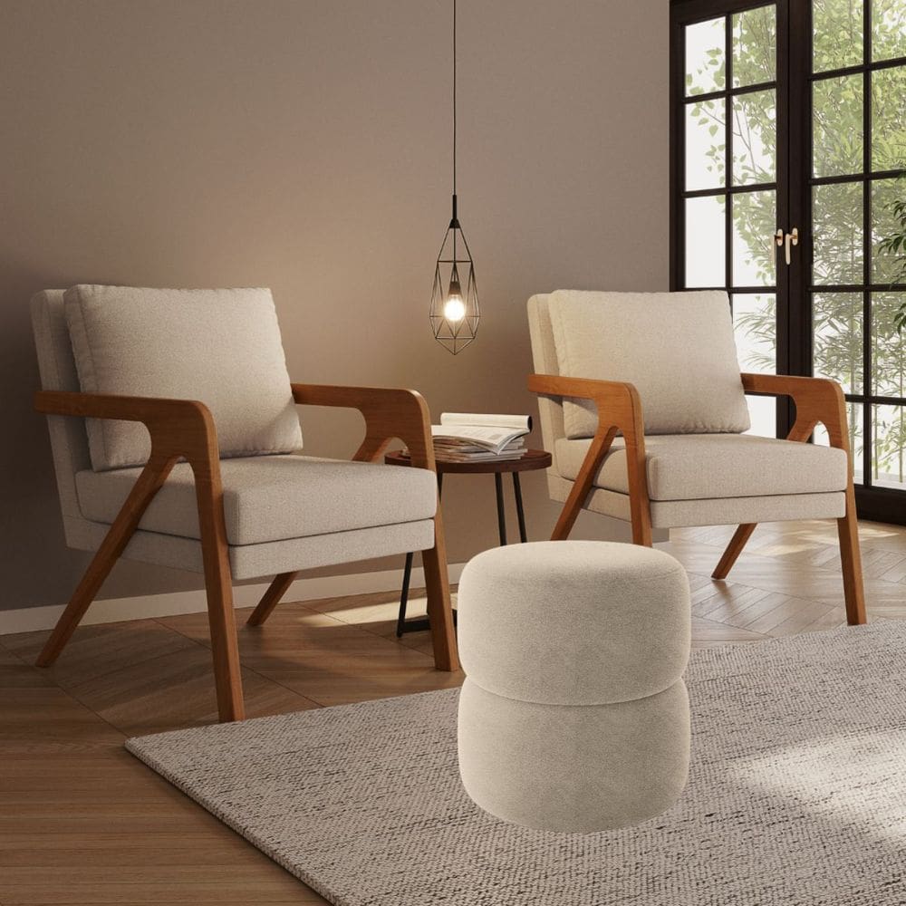 Kit 2 Poltrona Decorativa Puff Sala Moderno Escritório Rafa
