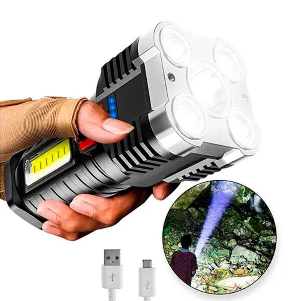 Lanterna Potente Recarregável Longo Alcance 5 Led Com Strobo Cor Da Lanterna Preto Cor Da Luz Branco
