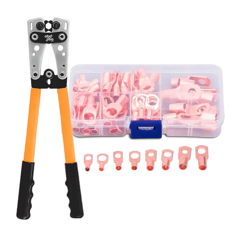 Kit Alicate Crimpador 6-50mm com 60 Terminais Tubulares | Aço com Catraca | Terminais de Cobre SC Variados | Estojo Completo
