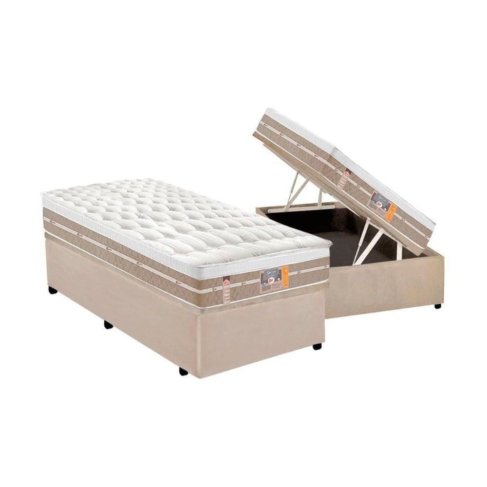 Cama Box Solteiro: Colchão Molas Ensacadas Castor Silver Star Air One Face+Base Clean(88X188)