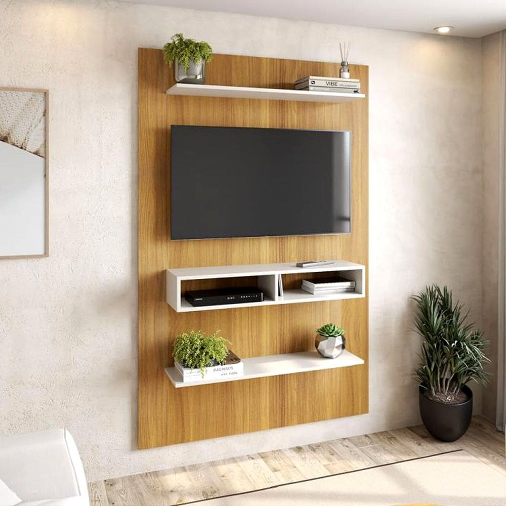 Painel TV Até 50" 115x181cm Prateleira Nicho Freijó Off White