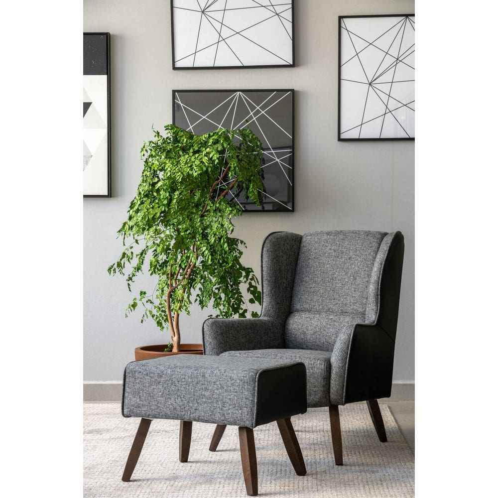 Poltrona e Puff Lorena - Linho Grafite